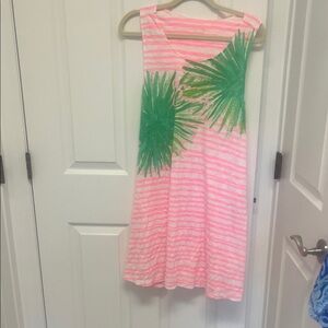 Lilly Pulitzer Pink & Green Palm-Print Sleeveless Swim Coverup